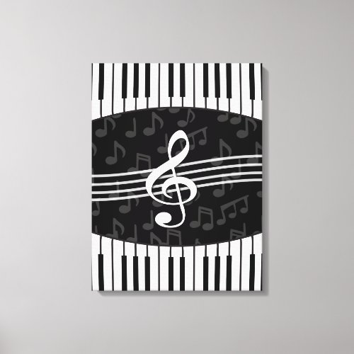 Stylish Music Notes Treble Clef and Piano Keys Canvas Print