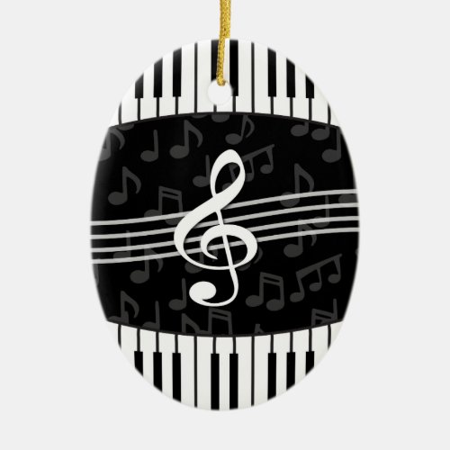 Stylish Music Notes Treble Clef and Piano Keys Ceramic Ornament