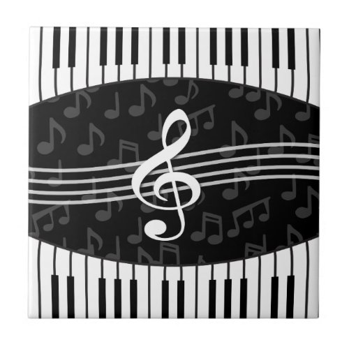 Stylish Music Notes Treble Clef and Piano Keys Ceramic Tile