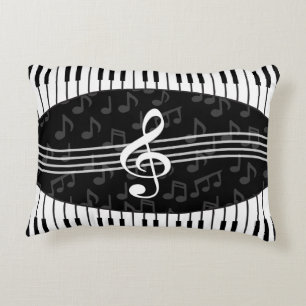 Stylish Music Notes Treble Clef and Piano Keys Decorative Pillow