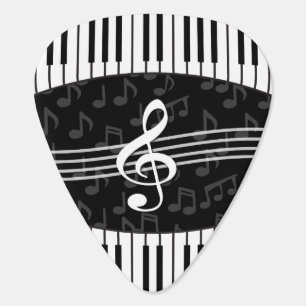 Stylish Music Notes Treble Clef and Piano Keys Guitar Pick