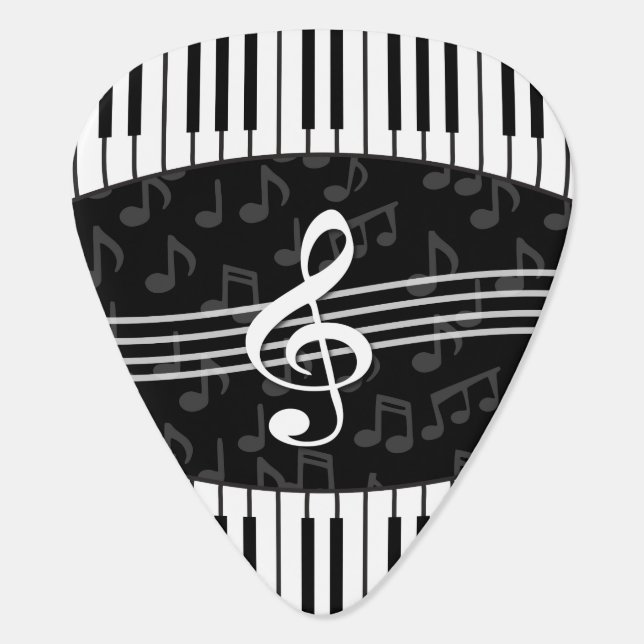 Stylish Music Notes Treble Clef and Piano Keys Guitar Pick (Back)