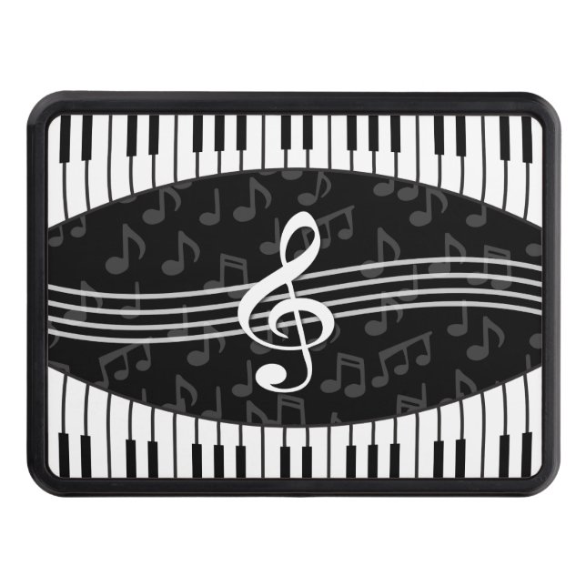 Stylish Music Notes Treble Clef and Piano Keys Hitch Cover (Front)