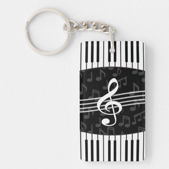 Stylish Music Notes Treble Clef and Piano Keys Keychain