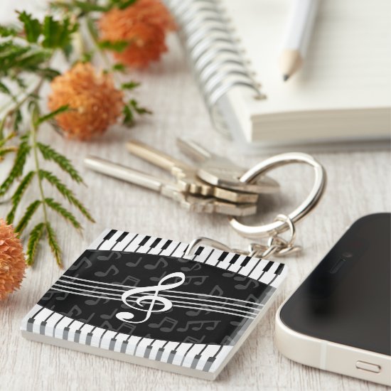 Stylish Music Notes Treble Clef and Piano Keys Keychain