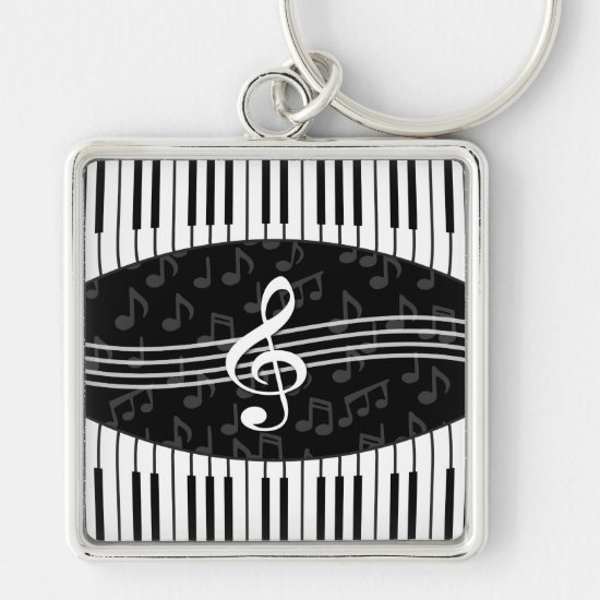 Stylish Music Notes Treble Clef and Piano Keys Keychain