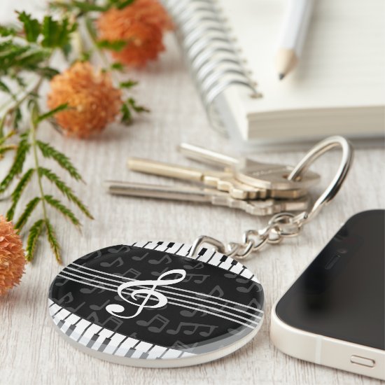 Stylish Music Notes Treble Clef and Piano Keys Keychain