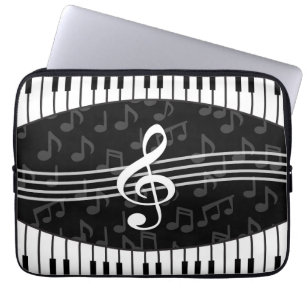 Stylish Music Notes Treble Clef and Piano Keys Laptop Sleeve