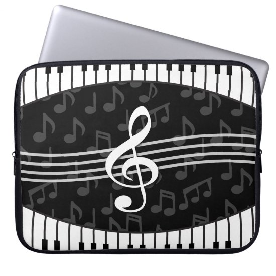 Stylish Music Notes Treble Clef and Piano Keys Laptop Sleeve