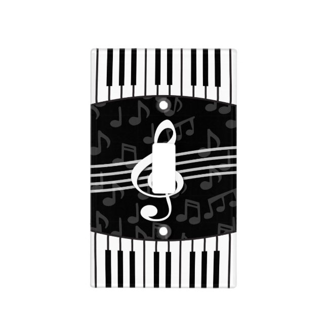 Stylish Music Notes Treble Clef and Piano Keys Light Switch Cover (Front)