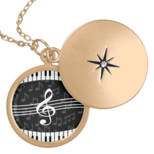 Stylish Music Notes Treble Clef and Piano Keys Locket Necklace