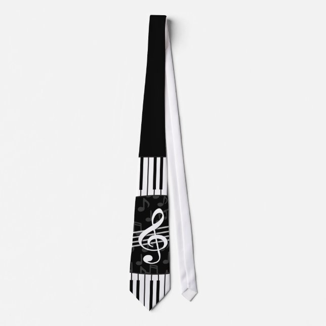 Stylish Music Notes Treble Clef and Piano Keys Neck Tie (Front)