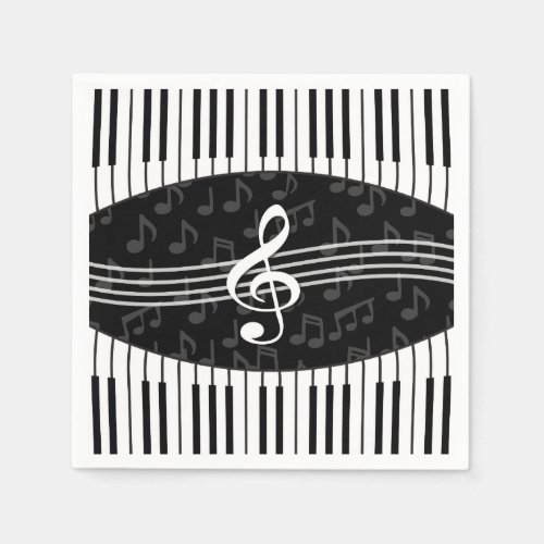 Stylish Music Notes Treble Clef and Piano Keys Paper Napkins
