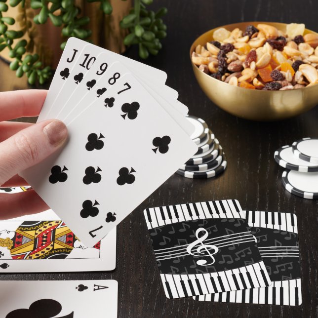 Stylish Music Notes Treble Clef and Piano Keys Poker Cards (In Situ)