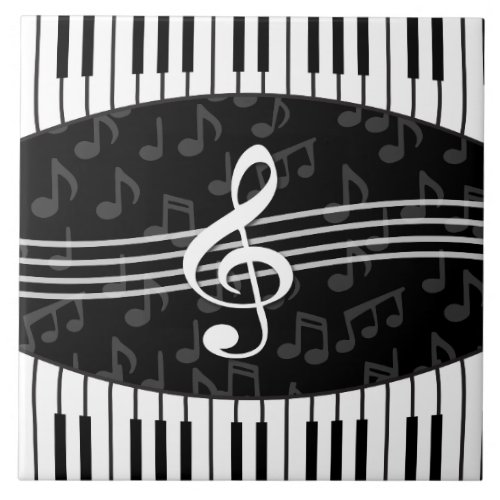 Stylish Music Notes Treble Clef and Piano Keys Tile