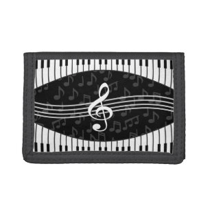 Stylish Music Notes Treble Clef and Piano Keys Trifold Wallet