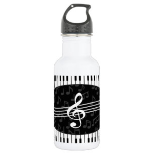 Stylish Music Notes Treble Clef and Piano Keys Water Bottle