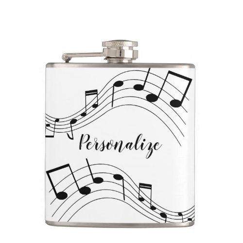 Stylish Music Notes Trendy Cool Gift Personalized Flask
