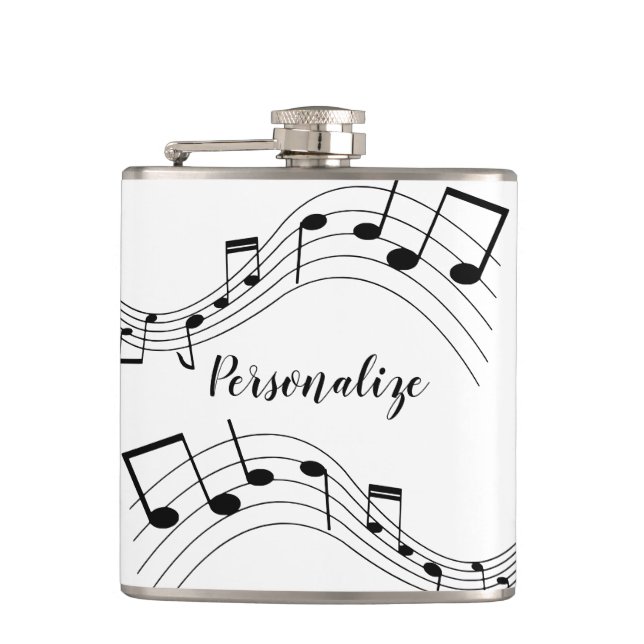 Stylish Music Notes Trendy Cool Gift Personalized Flask (Front)