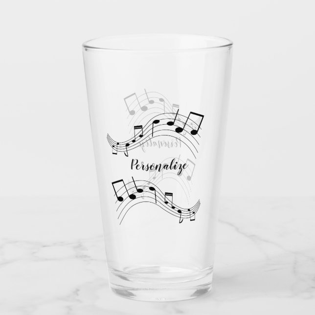Stylish Music Notes Trendy Cool Personalized Drink Glass (Front)