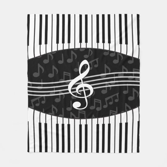 Stylish musical note clef and piano keys fleece blanket