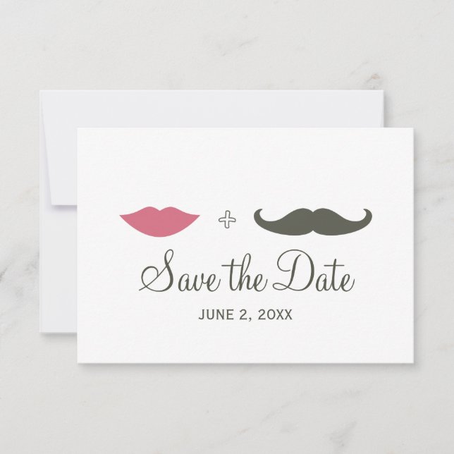Stylish Mustache and Lips Save the Date (Front)