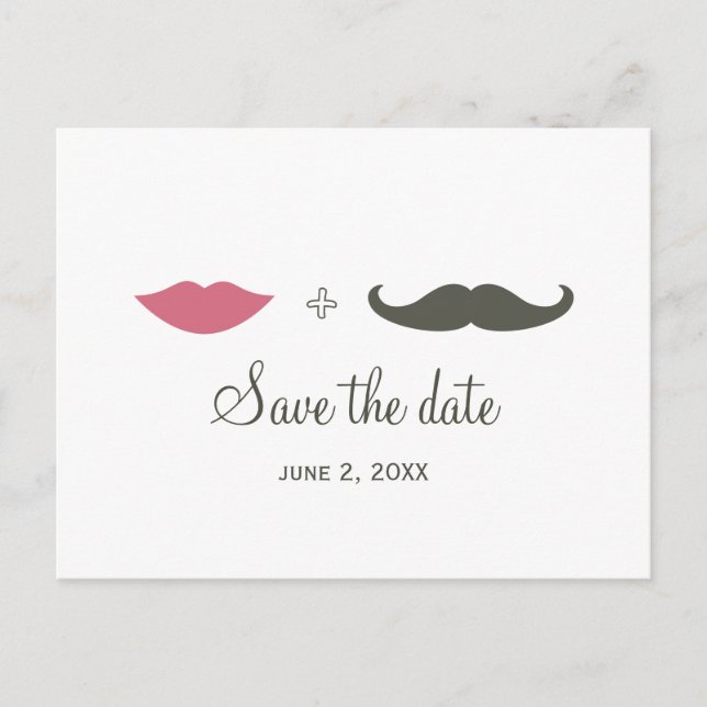Stylish Mustache and Lips Save the Date Announcement Postcard (Front)