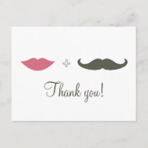 Stylish Mustache and Lips Thank You Postcard