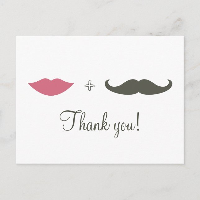 Stylish Mustache and Lips Thank You Postcard (Front)