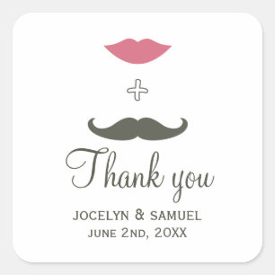Stylish Mustache and Lips Wedding Favor Square Sticker