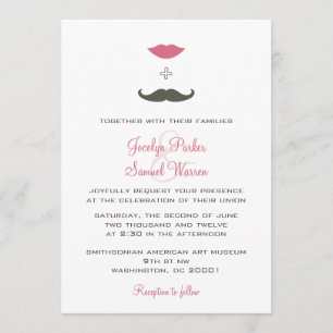 Stylish Mustache and Lips Wedding Invitation