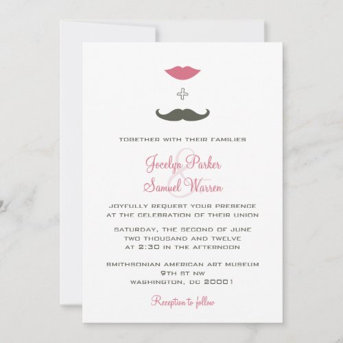 Stylish Mustache and Lips Wedding Custom Invitations