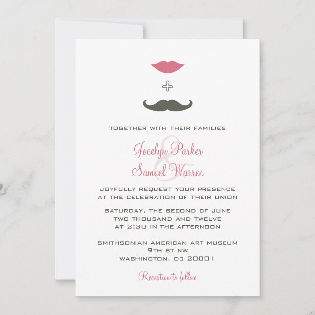 Stylish Mustache and Lips Wedding Invitation (Front)