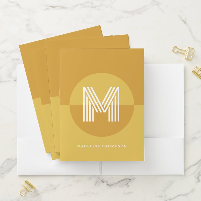 Stylish Mustard Yellow Geometric Modern Monogram Pocket Folder (In Situ)