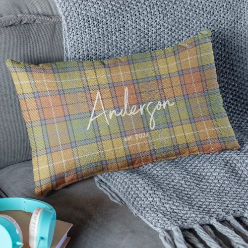Stylish Muted Spring Color Mix Plaid Lumbar Pillow