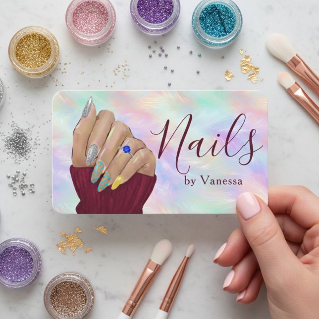 Stylish Nail Art Iridescent Opal Manicurist Artist Business Card (Creator Uploaded)