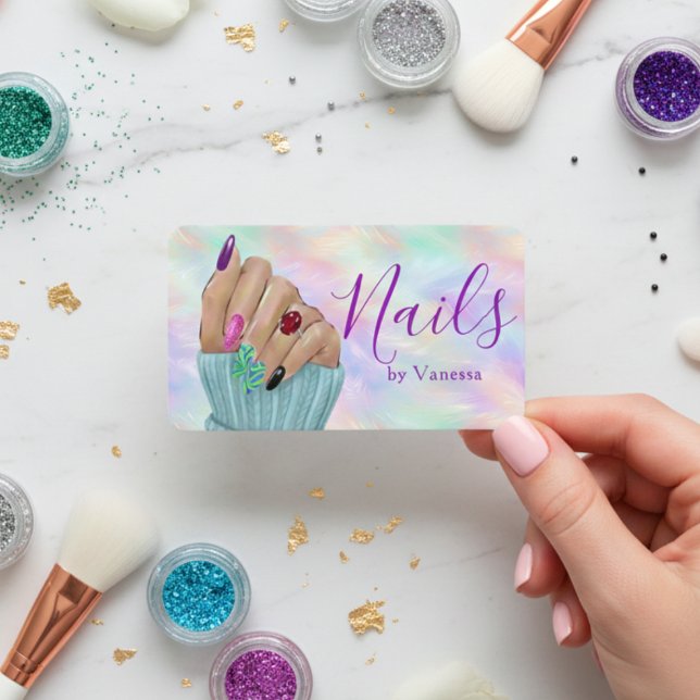 Stylish Nail Art Manicurist Artist Opal Iridescent Business Card (Creator Uploaded)