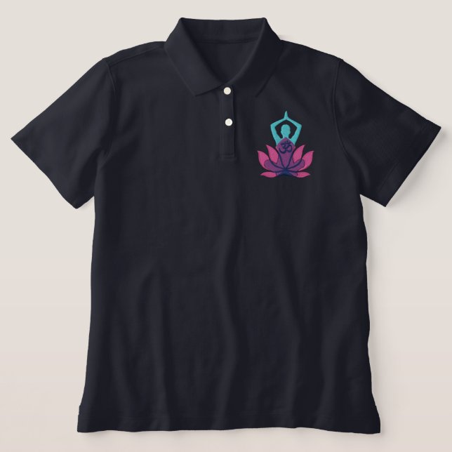 Stylish Namaste Lotus Om Yoga Pose Embroidery Embroidered Polo Shirt (Design Front)