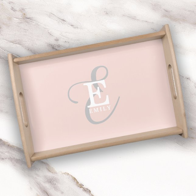 Stylish Name and Monogram Blush Pink Serving Tray (Creator Uploaded)