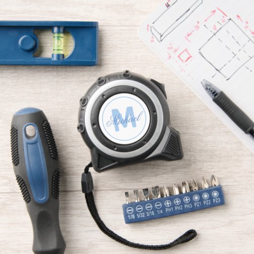 Stylish Name and Monogram Medallion Cerulean Blue Tape Measure