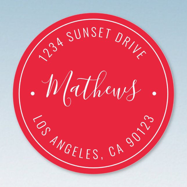 Stylish Name & Circular Text | Red & White Classic Round Sticker (Creator Uploaded)