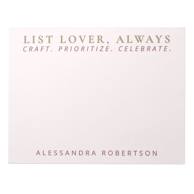 Stylish Name List Lover Pastel Pink Minimalist  Notepad (Front)