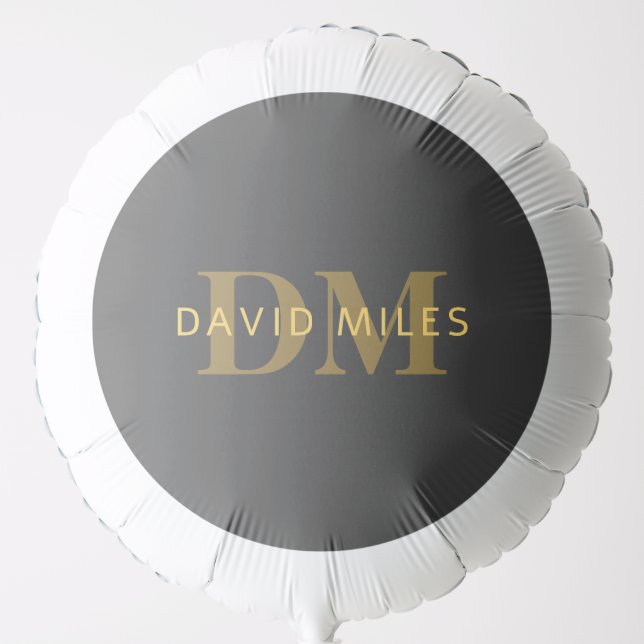 Stylish Name & Monogram | Gold & Dark Gray Balloon (Front)