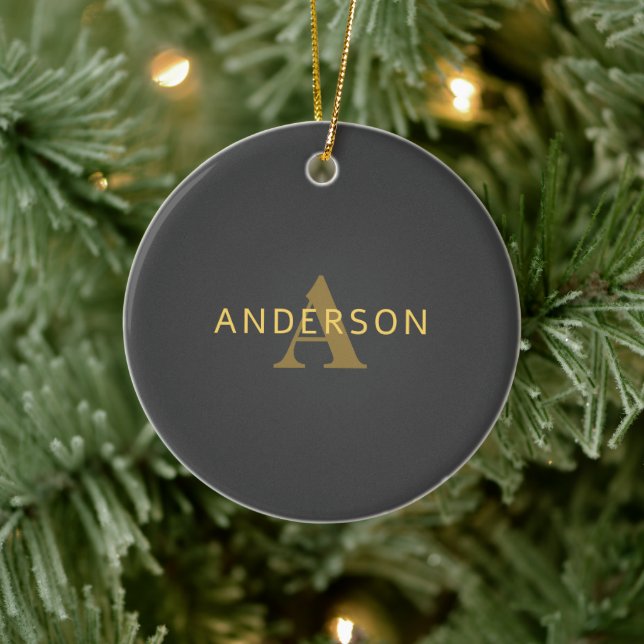 Stylish Name & Monogram | Gold & Dark Gray Ceramic Ornament (Tree)