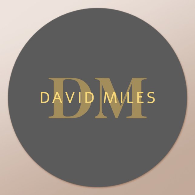 Stylish Name & Monogram | Gold & Dark Gray Classic Round Sticker (Creator Uploaded)
