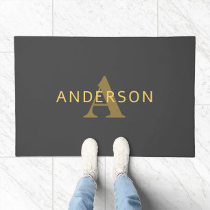 Stylish Name & Monogram Gold & Dark Gray Doormat