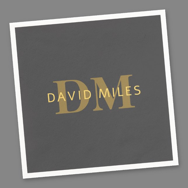 Stylish Name & Monogram | Gold & Dark Gray Napkins (Creator Uploaded)