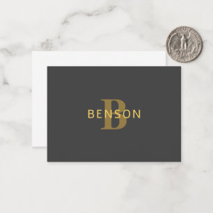 Stylish Name & Monogram   Gold & Dark Gray Note Card