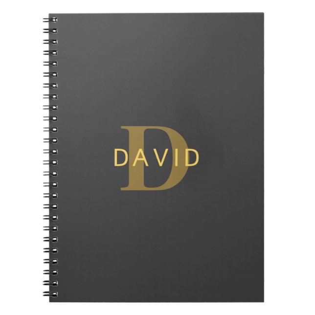 Stylish Name & Monogram | Gold & Dark Gray Notebook (Front)