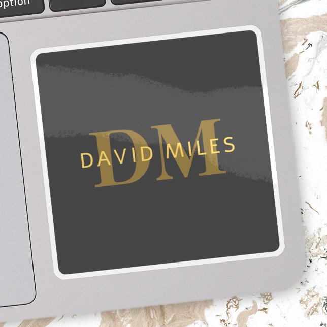 Stylish Name & Monogram | Gold & Dark Gray Sticker (Creator Uploaded)